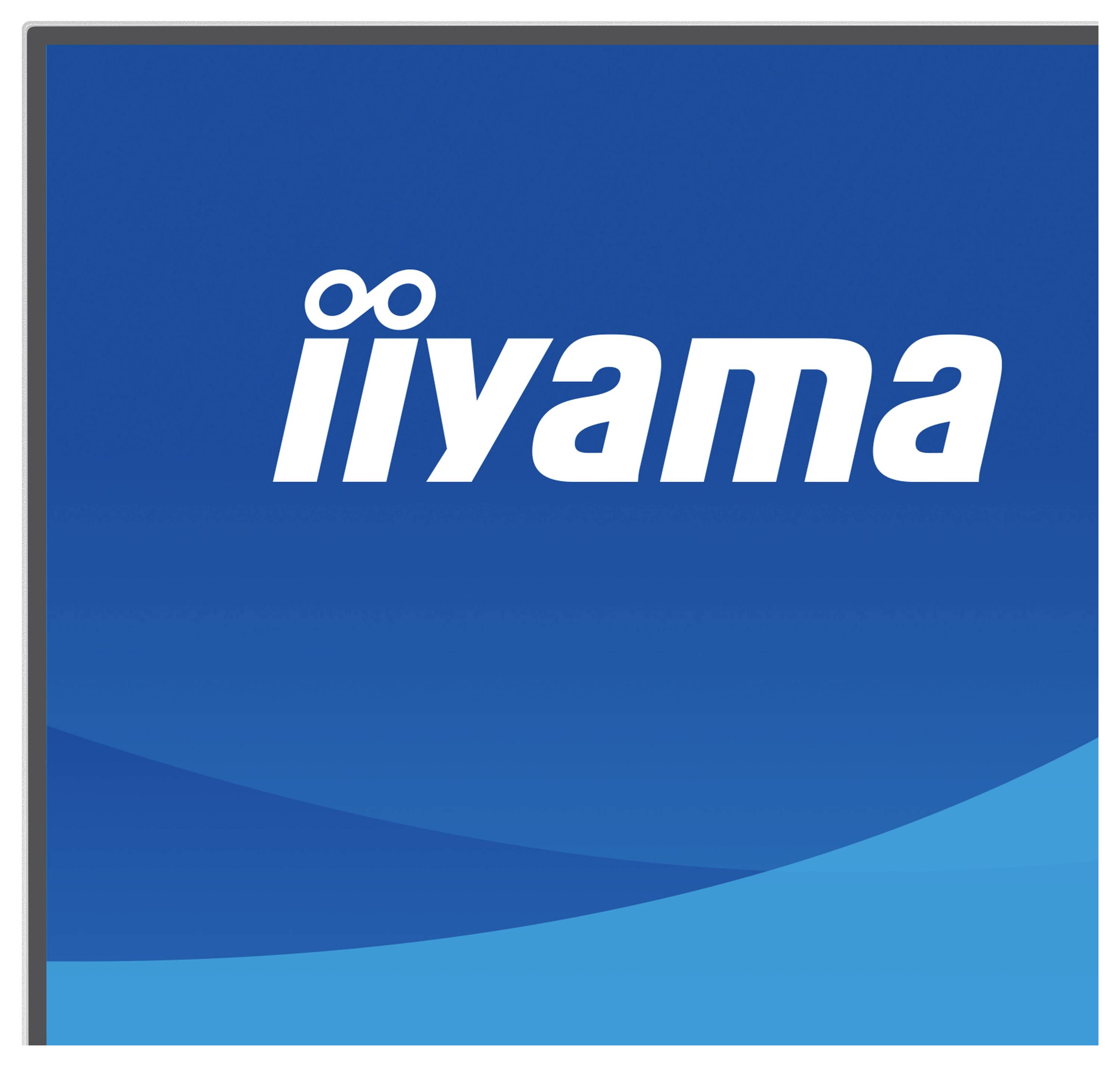 Modré logo s textem „iiyama" v bílé barvě, obsahující stylizovaný symbol nekonečna nad prvním „i".