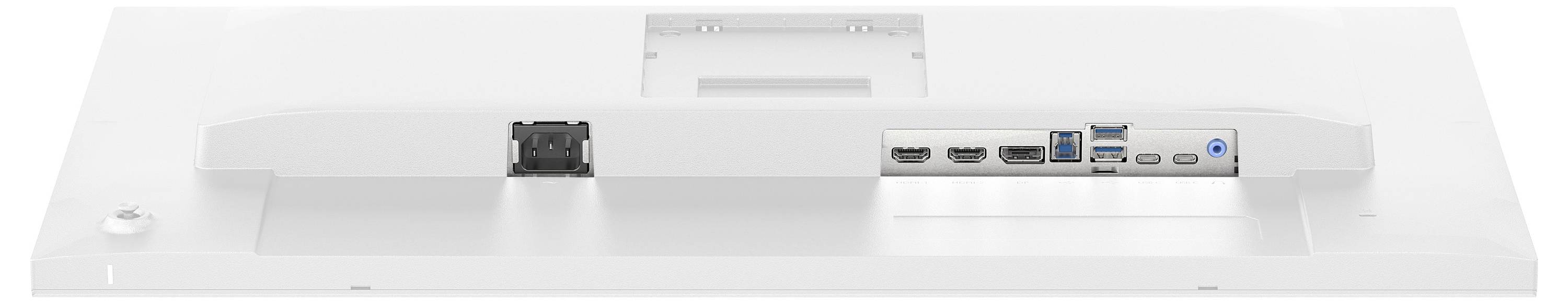 Zadní panel monitoru se porty USB a HDMI, prezentující dostupné možnosti připojení.