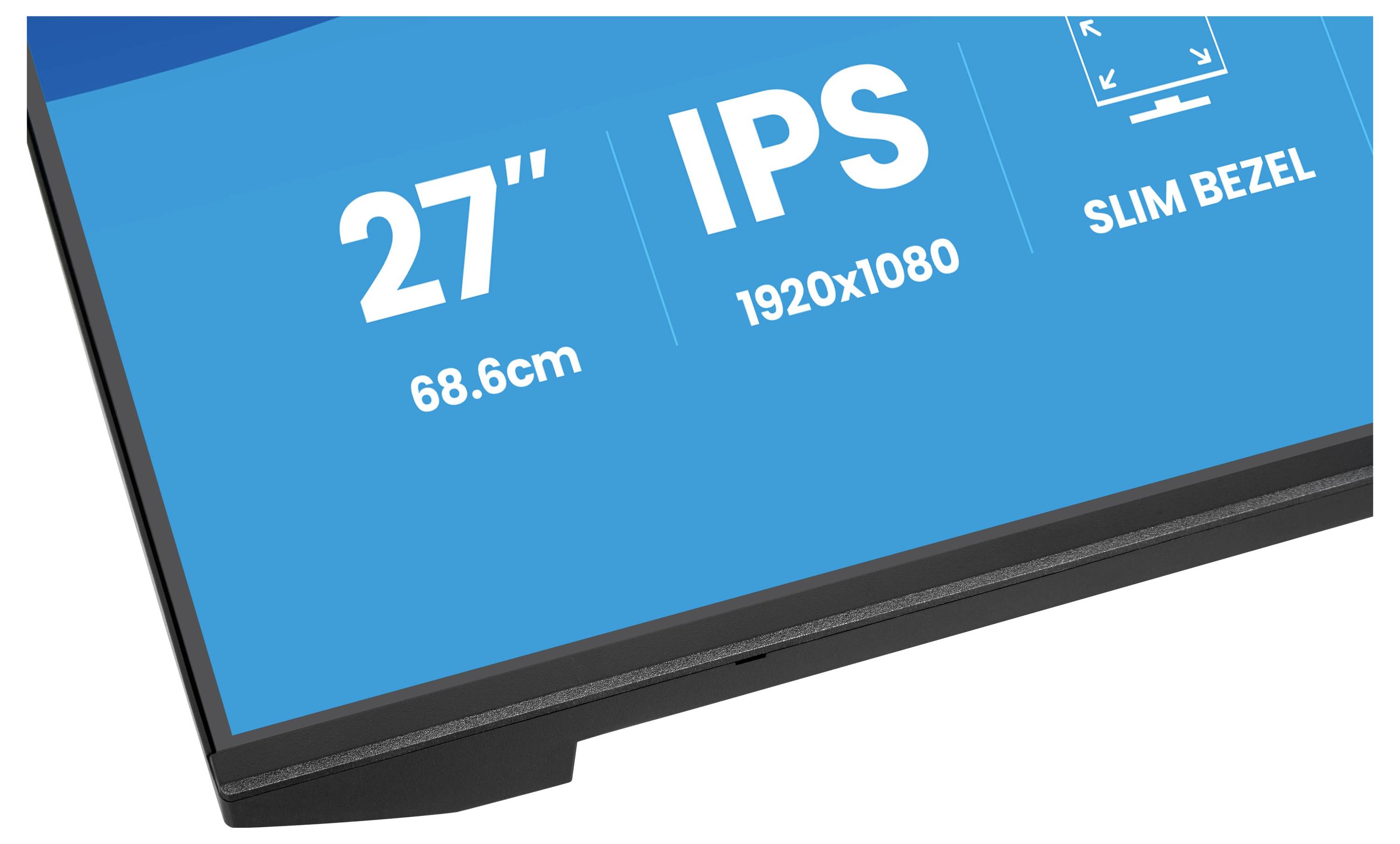 Monitor s 27palcovým displejem 1920x1080 IPS s designem s úzkým rámečkem.
