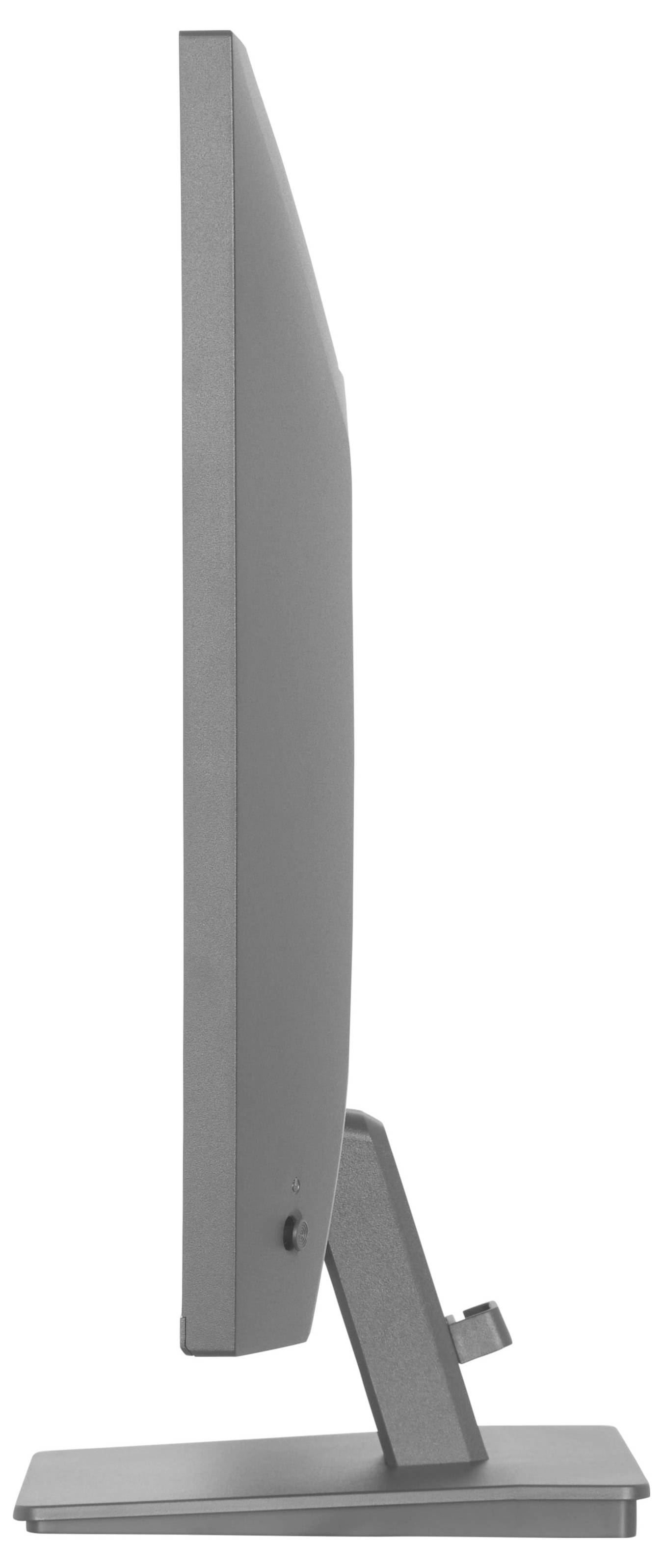 Boční pohled na tenký, moderní počítačový monitor na čtvercovém podstavci, zdůrazňující jeho štíhlý profil.