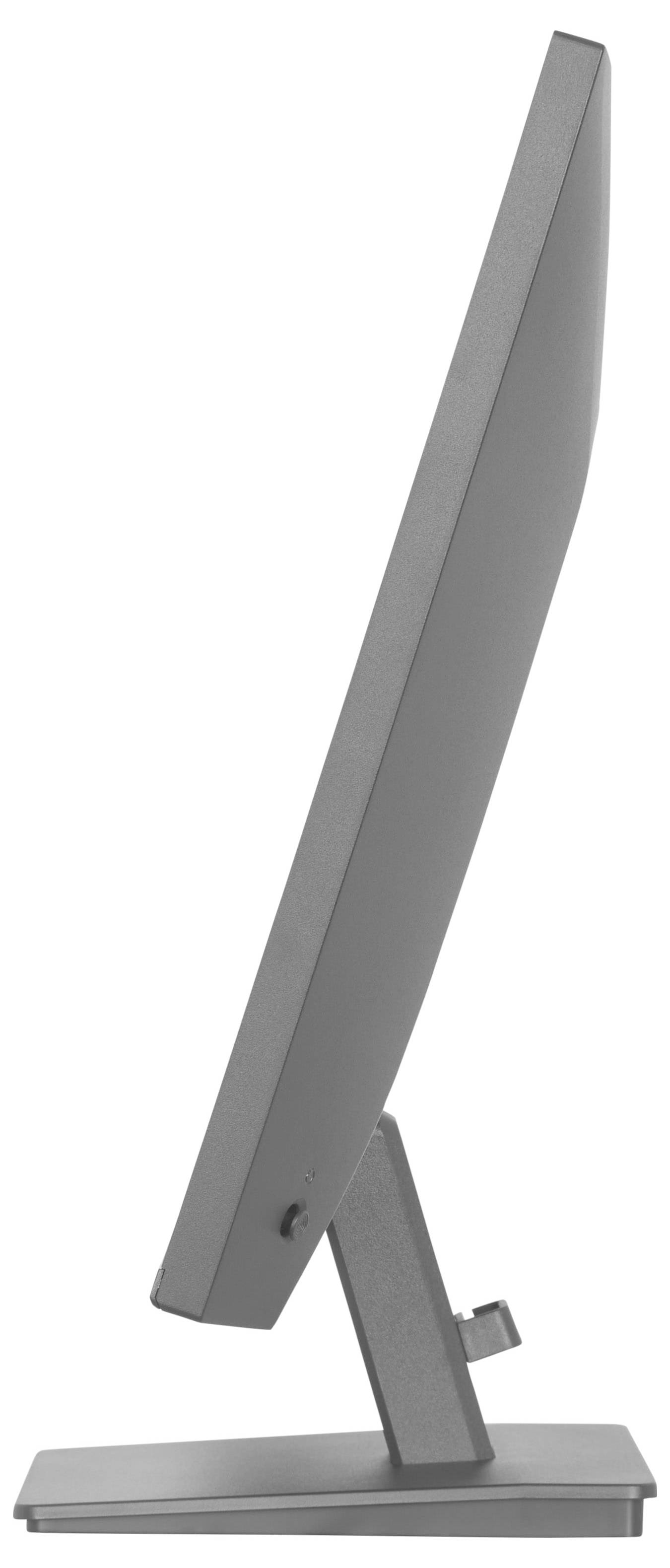 Boční pohled na elegantní, moderní počítačový monitor s tenkým profilem a kovovým stojanem, který zdůrazňuje jeho štíhlý design a minimalistický styl.