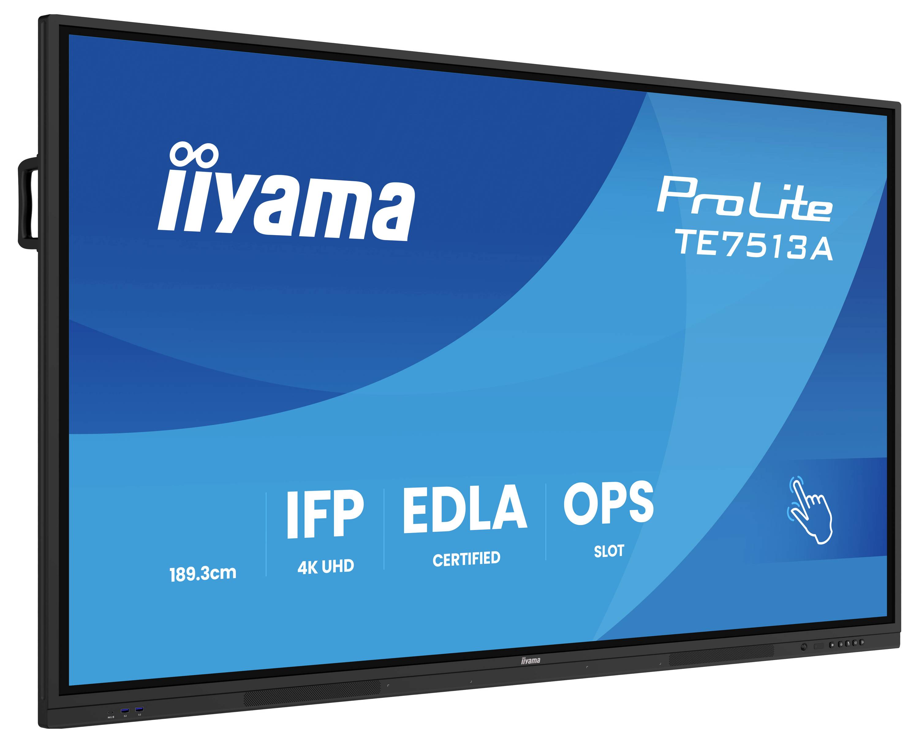 Interaktivní displej iiyama ProLite TE7513A s úhlopříčkou 189,3 cm, rozlišením 4K UHD, certifikací EDLA a slotem OPS.