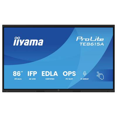 Iiyama ProLite TE8615A, 86" interaktivní displej, 4K UHD, certifikace EDLA, se slotem pro OPS PC a 8prvkovým mikrofonem.