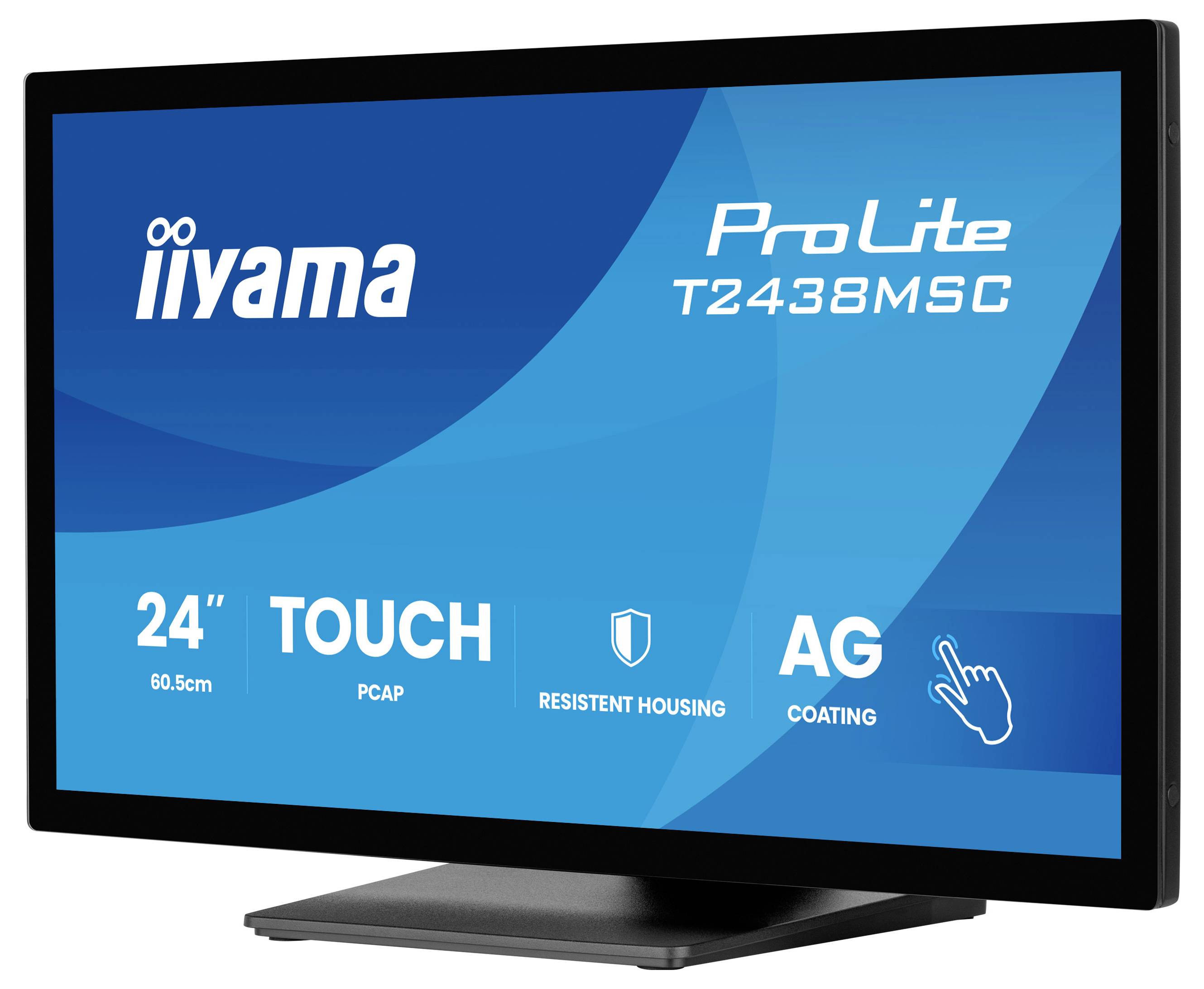 Bílý počítačový monitor s logem 'iiyama' na zadní straně, podpořený obdélníkovým stojanem, otočený zády k divákovi.