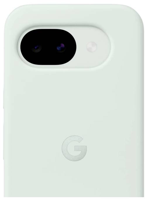 Smartphone s bílým zadním krytem s velkým duálním fotoaparátem v levém horním rohu a logem "G" blízko středu.