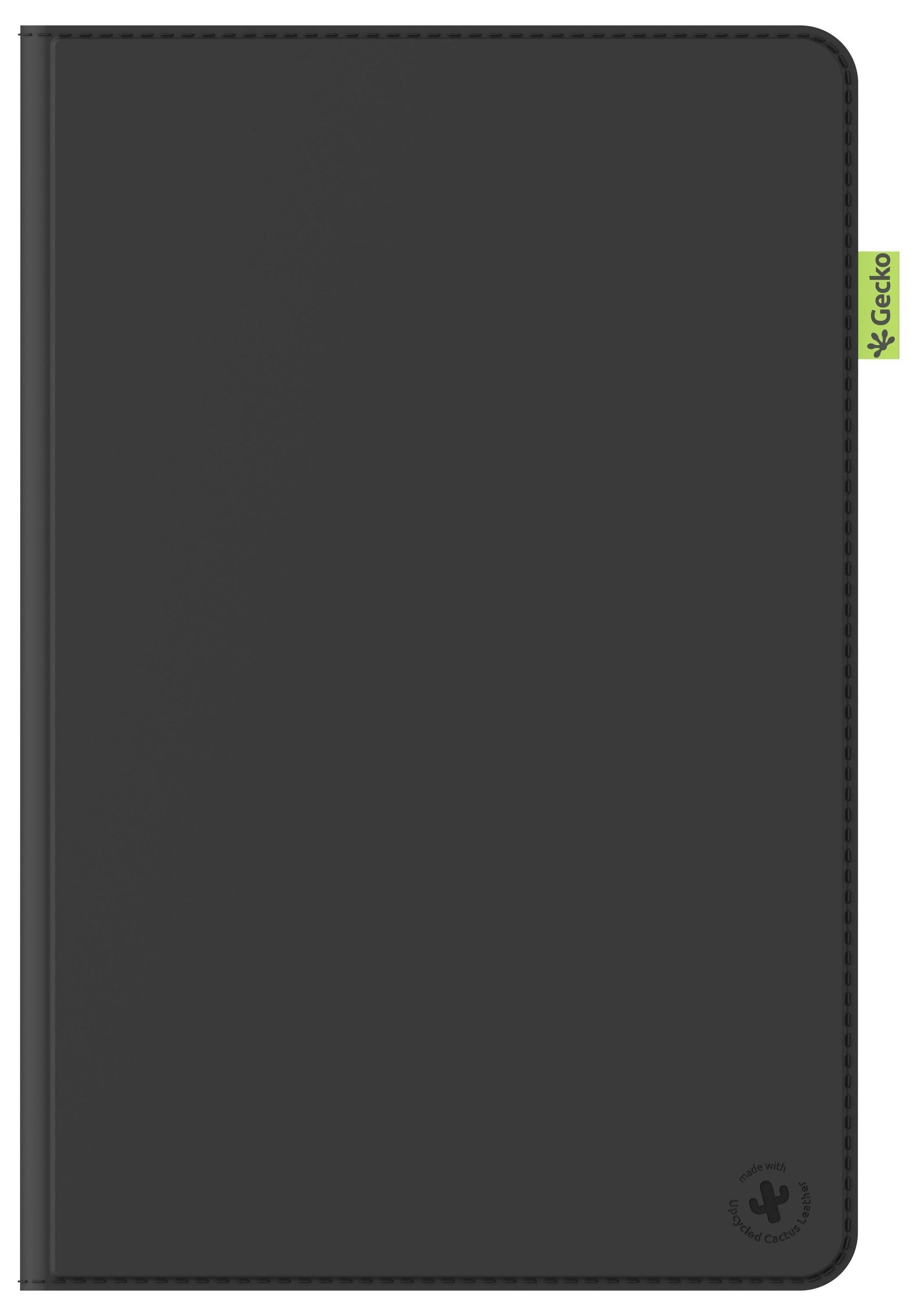 Černý uzavřený obal notebooku s vertikální zelenou štítkou obsahující ikonu kaktusu, označená 'Geckoo'.