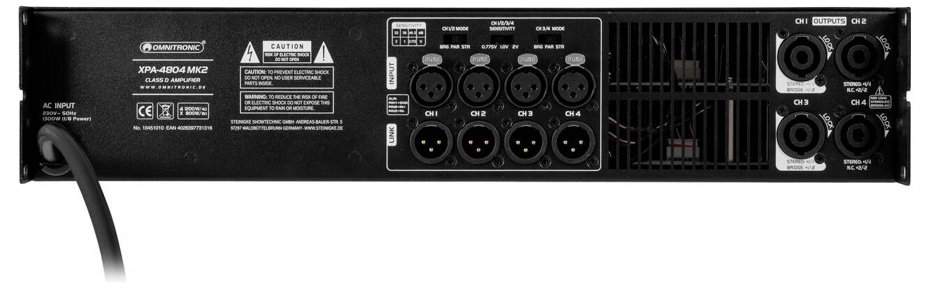 Omnitronic XPA-4804 MK2 PA zesilovač Výkon RMS na kanál při odporu 4 ohmy: 1200 W-2
