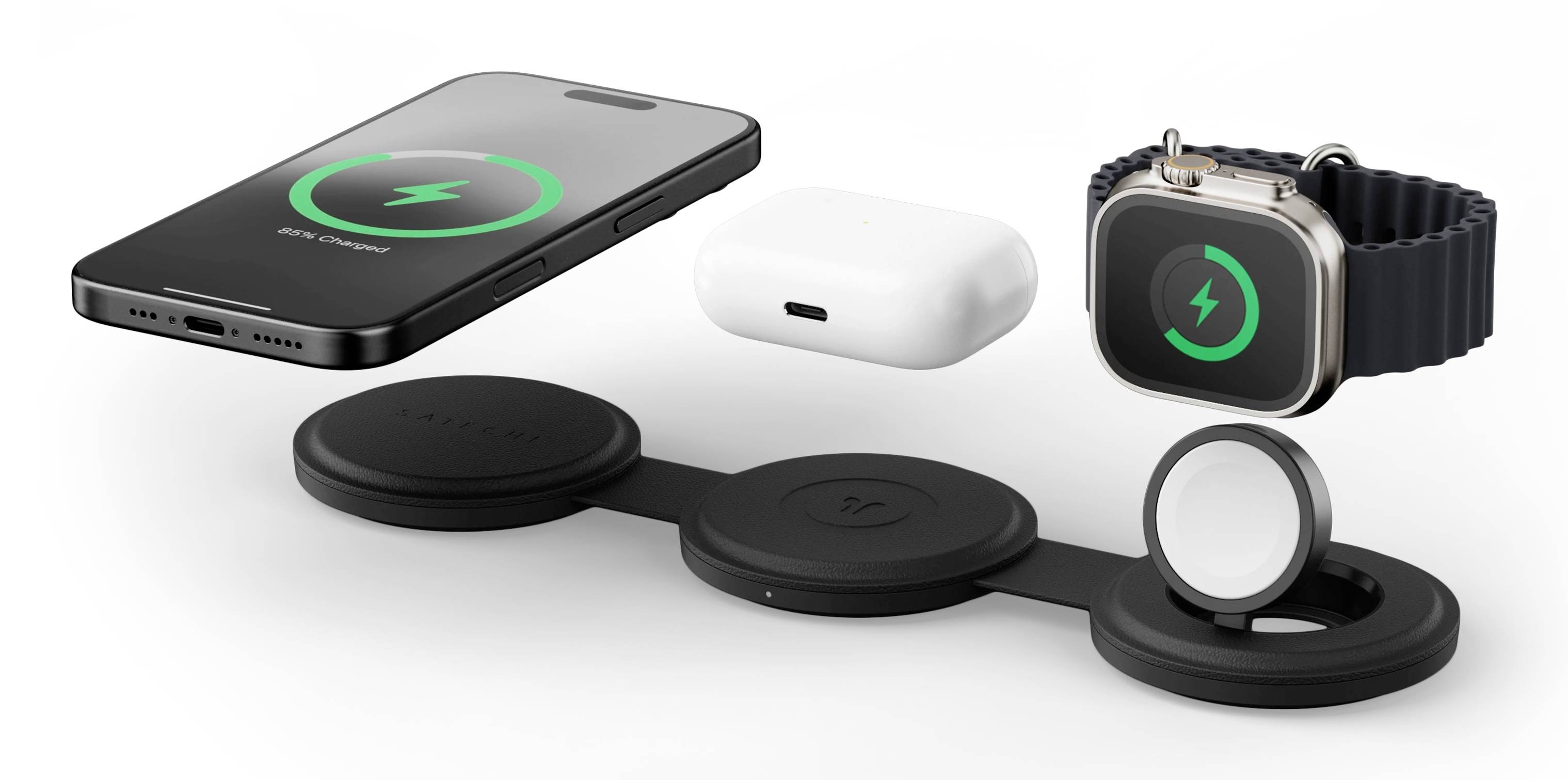 Satechi bezdrátová indukční nabíječka Satechi OntheGo 3-in-1 Wireless Charger ST-QTG31K černá-0