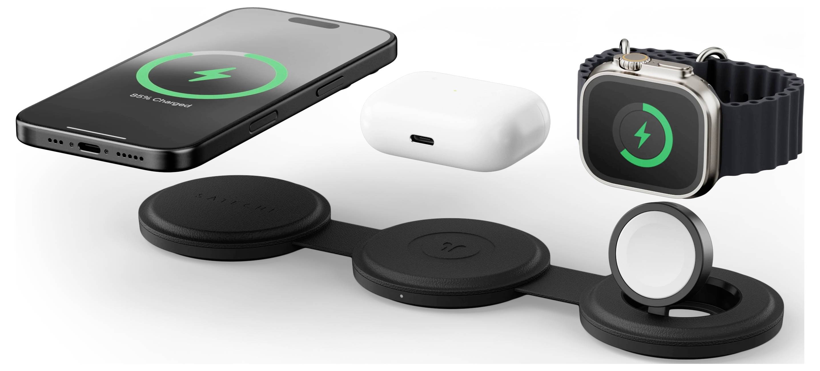 Satechi bezdrátová indukční nabíječka Satechi OntheGo 3-in-1 Wireless Charger ST-QTG31K černá-1