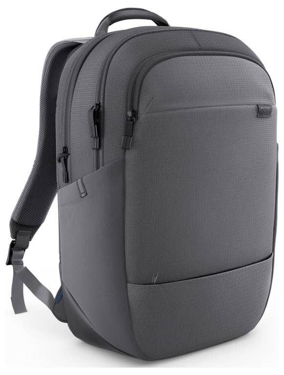Elegantní šedý batoh s více kapsami na zip a nastavitelnými polstrovanými popruhy, navržený pro funkčnost a pohodlí.