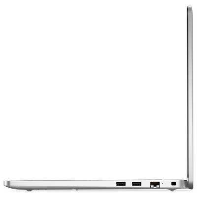 Štíhlý, elegantní stříbrný laptop je otevřen do boku, ukazující více portů pro připojení na hraně.