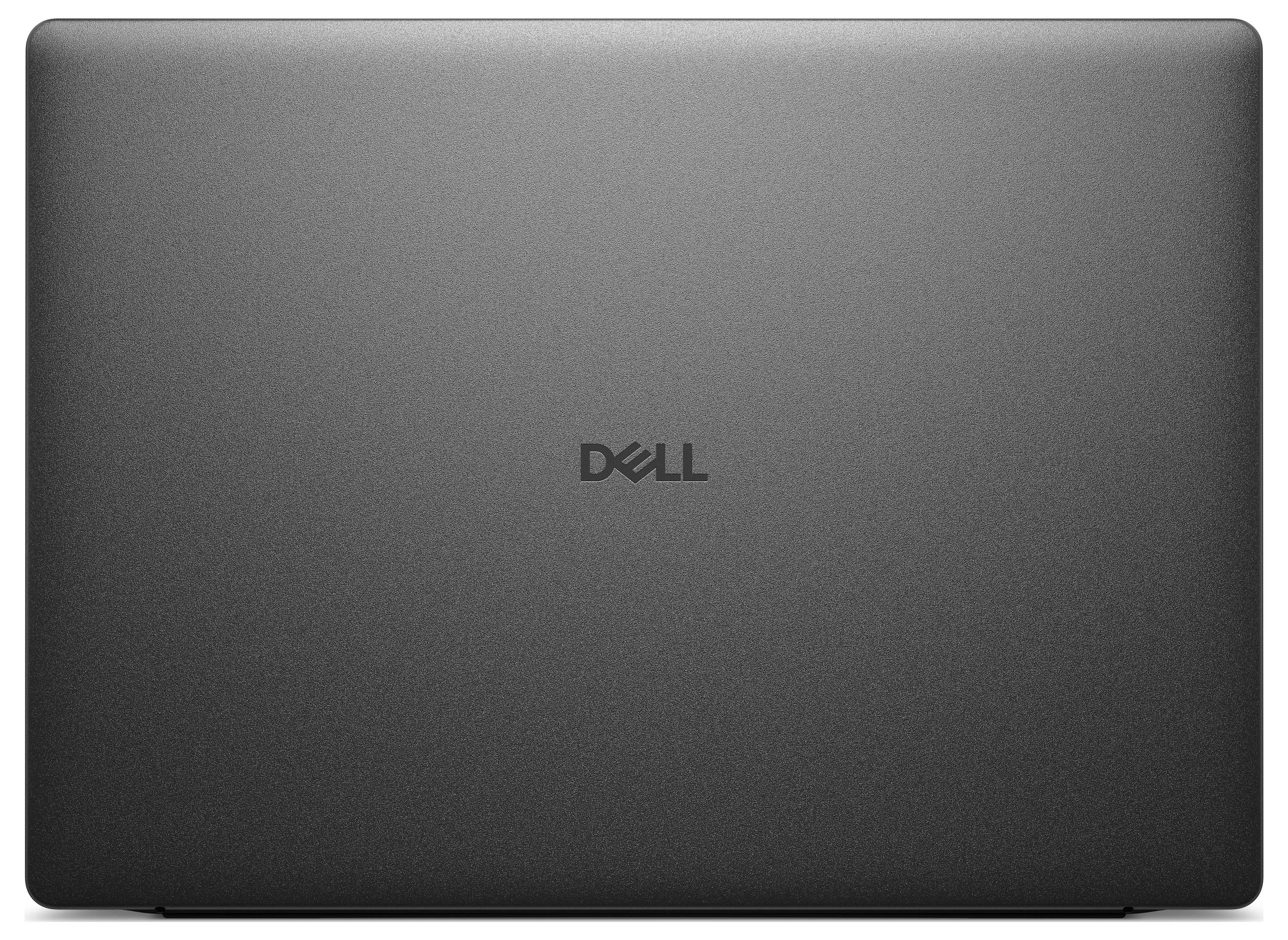 Uzavřený šedý laptop Dell fotografovaný shora.