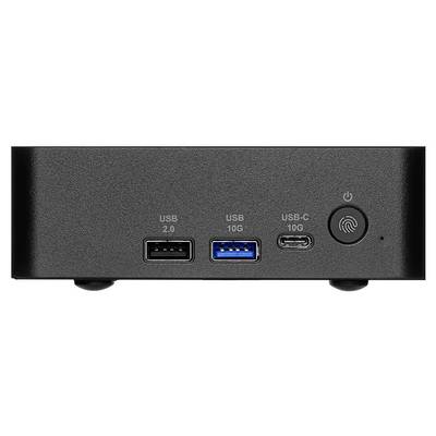Přední panel počítačové skříně se dvěma porty USB-A označenými 'USB 2.0' a 'USB 10G', jedním portem USB-C označeným 'USB-C 10G' a tlačítkem napájení.