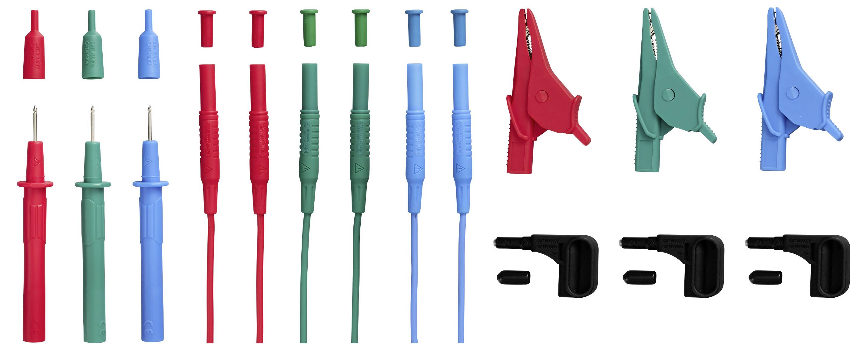 VOLTCRAFT MLSet-140 sada měřicích kabelů zásuvkový konektor 4 mm krokosvorky, zkušební hroty, zásuvkový konektor 4 mm 1.-3