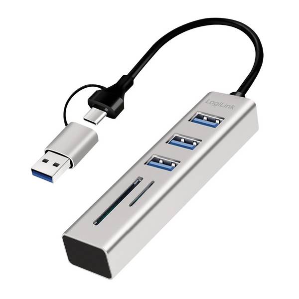 LogiLink UA0445 USB Hub 3 porty USB-A, SDHC, microSDHC USB 3.0 5 GBit/s  hliník UA0445