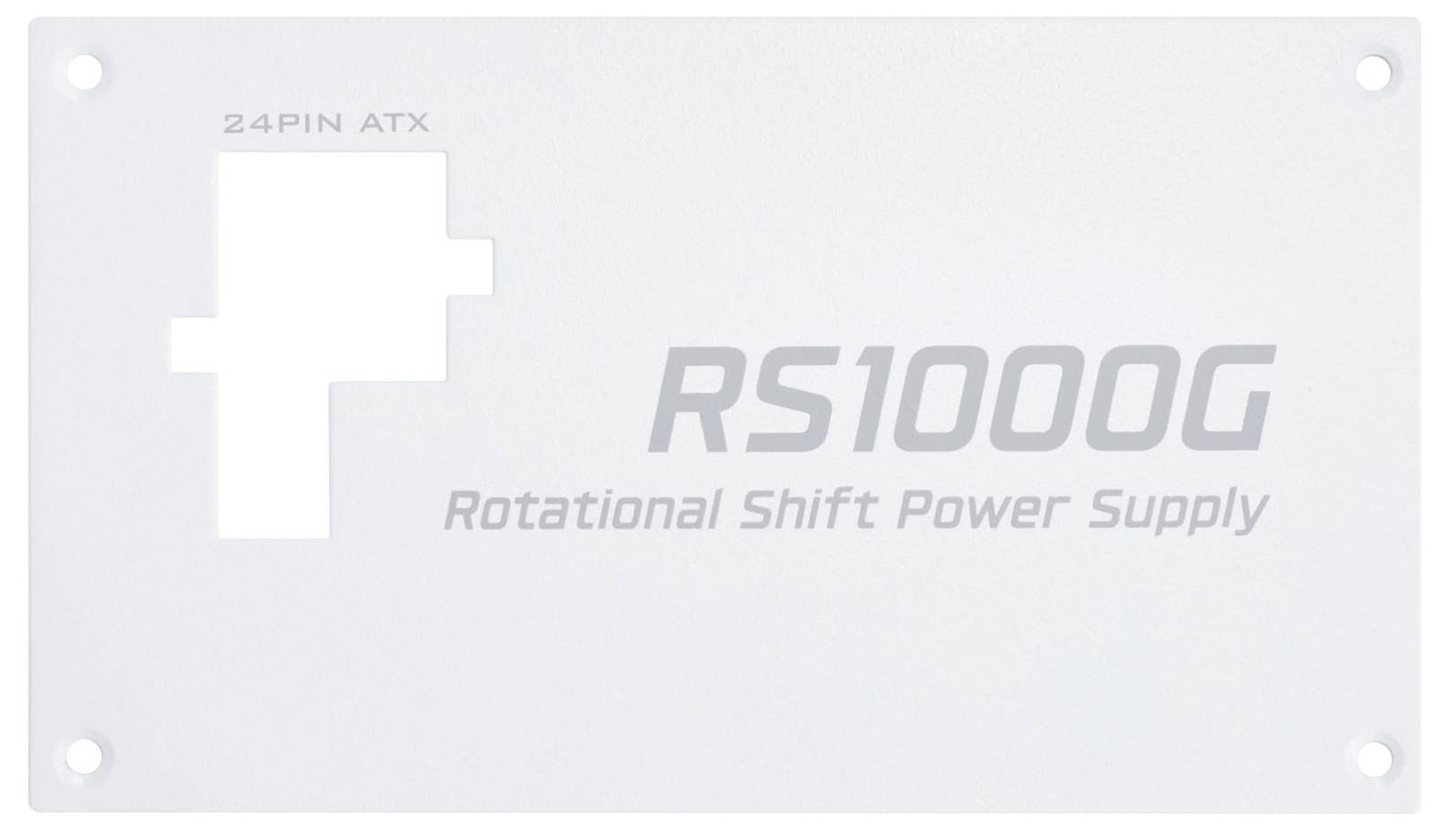 Bílý kryt pro „RS1000G Rotational Shift Power Supply" s výřezem označeným „24PIN ATX" v levém horním rohu.