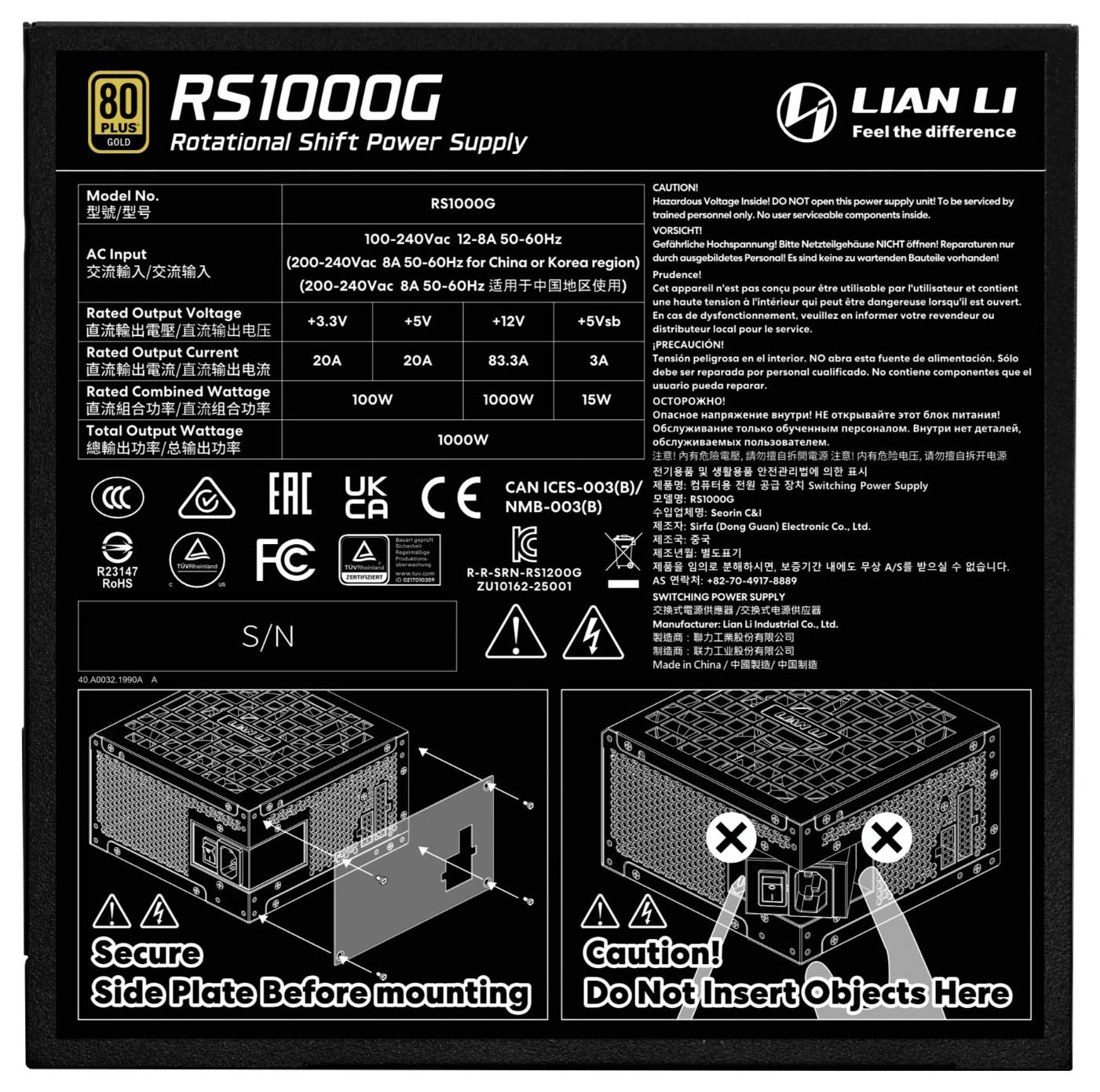 Lian Li RS Series 80 PLUS Gold PC síťový zdroj 1000 W ATX 80 PLUS® Gold-4