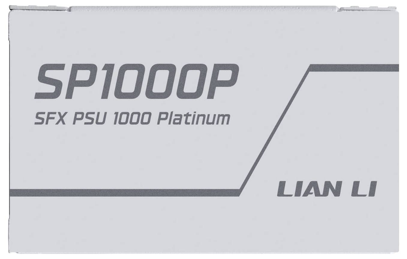 "Balení Lian Li SP1000P SFX PSU 1000 Platinum" zobrazující název produktu a značku v tučném textu.