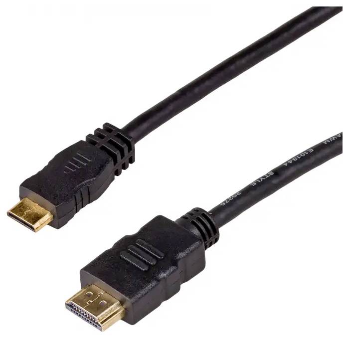 Kabel HDMI na micro HDMI, černý, s konektory na obou koncích pro připojení zvukových a obrazových zařízení.