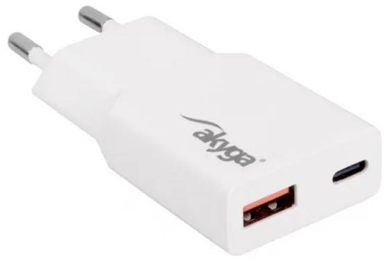 Akyga  USB nabíječka, GaN, USB-C®, USB A, 30 W, Quick Charge 3.0, bílá