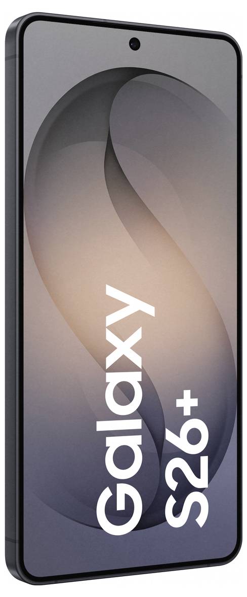 Chytrý telefon "Galaxy S26+" se stylizovaným designem a velkým displejem s jemným přechodem barev na obrazovce.