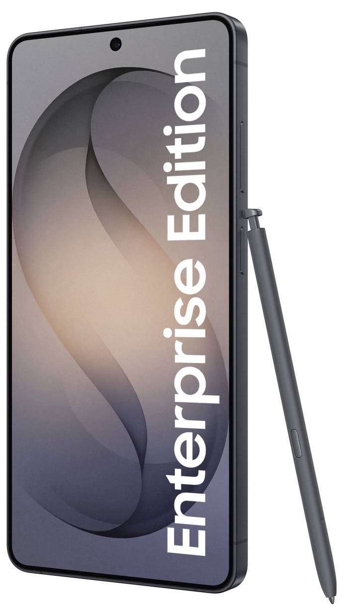 Smartphone s textem „Enterprise Edition" zobrazeným na displeji. K boku telefonu je připojena stylus.