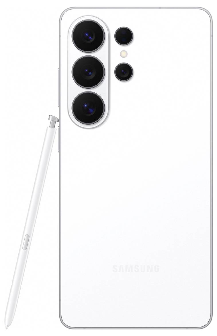 Elegantní smartphone s názvem "Galaxy S26 Ultra" s minimalistickým designem a velkým displejem zobrazujícím abstraktní umění.