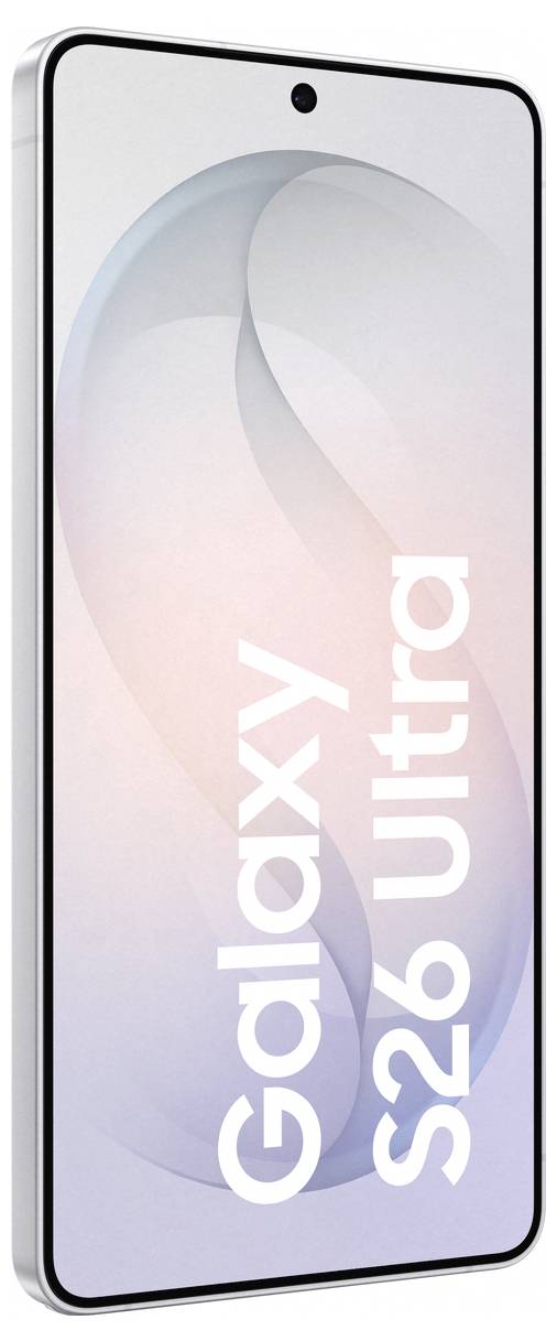 Samsung Galaxy S26 Ultra chytrý telefon s přechodovým displejem zobrazujícím text „Galaxy S26 Ultra" svisle.