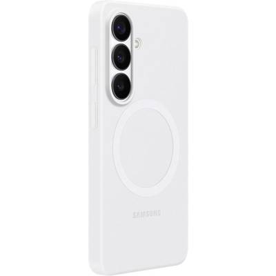 Bílý kryt na smartphone se třemi výřezy pro fotoaparát a kruhový design na zadní straně.