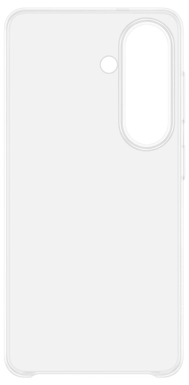 Transparentní pouzdro na smartphone s přesnými výřezy pro fotoaparát a tlačítka, navržené pro svisle zarovnaný trojitý fotoaparátem umístěný na levé straně.