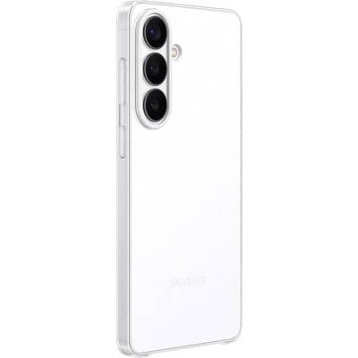 Průhledný kryt telefonu na chytrém telefonu, který vystavuje tři objektivy fotoaparátu a postranní tlačítko, přičemž na zadní straně je jemně vytlačeno logo "Samsung".