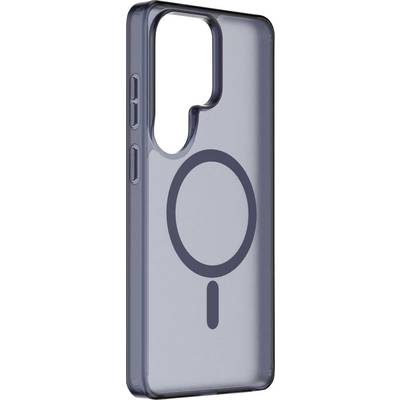 Transparentní pouzdro na telefon určené pro chytrý telefon, vybavené kulatým symbolem MagSafe na zadní straně s přesnými výřezy pro fotoaparát a tlačítka.