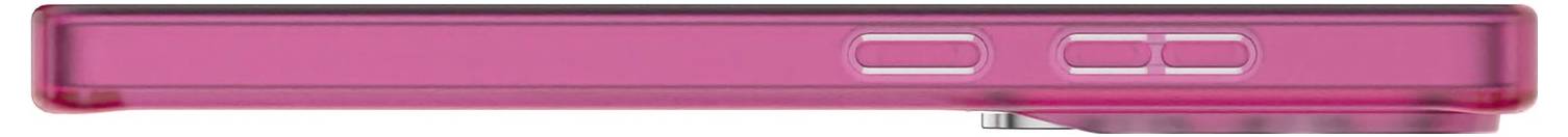 Růžové tenké elektronické zařízení zobrazené ze strany s třemi tlačítky na hraně.