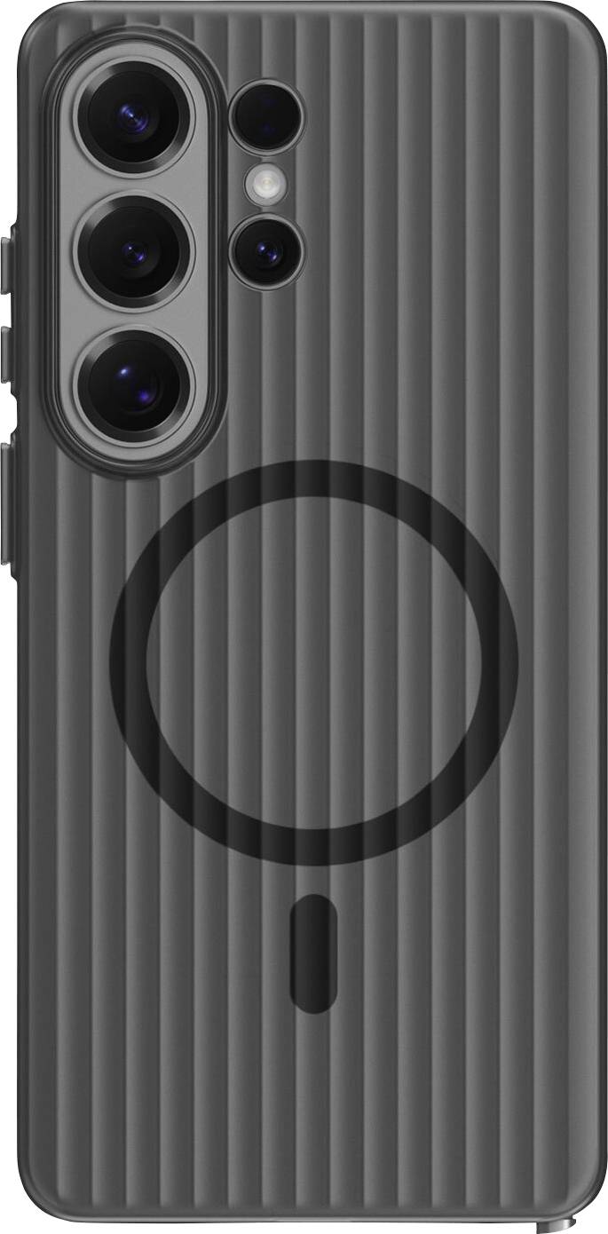 Elegantní šedý smartphone se třemi zadními fotoaparáty, jedním bleskem a čirou ochrannou fólií částečně odlepenou, která vystavuje design telefonu.