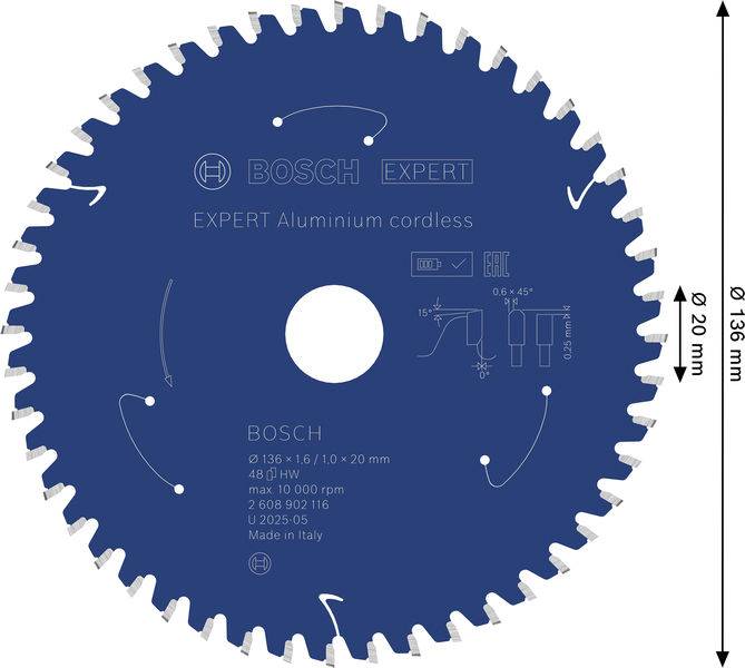 Bosch Accessories 2608902116 2608902116 pilový kotouč 136 x 20.0 x 1 mm Počet zubů (na palec): 48 1 ks-1