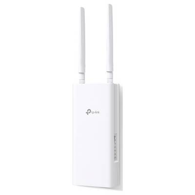 Bílý venkovní bezdrátový přístupový bod TP-Link se dvěma anténami, určený k rozšíření pokrytí Wi-Fi, zobrazený ve svislé poloze.