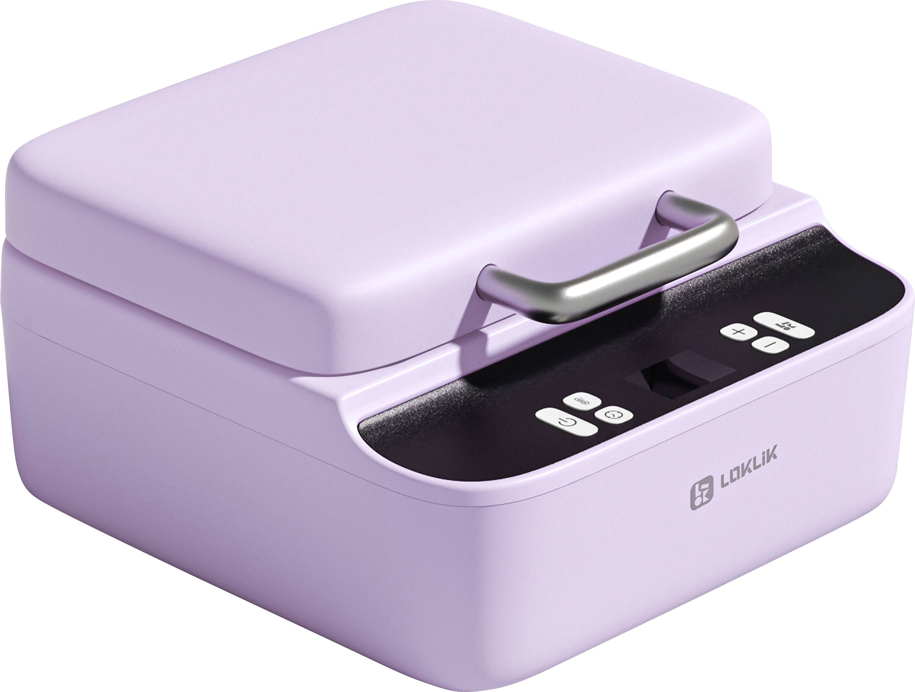 Fialová obdélníková sterilizační skříňka s rukojetí na horní straně a digitálními ovladači na přední панели, používaná pro dezinfekci předmětů.