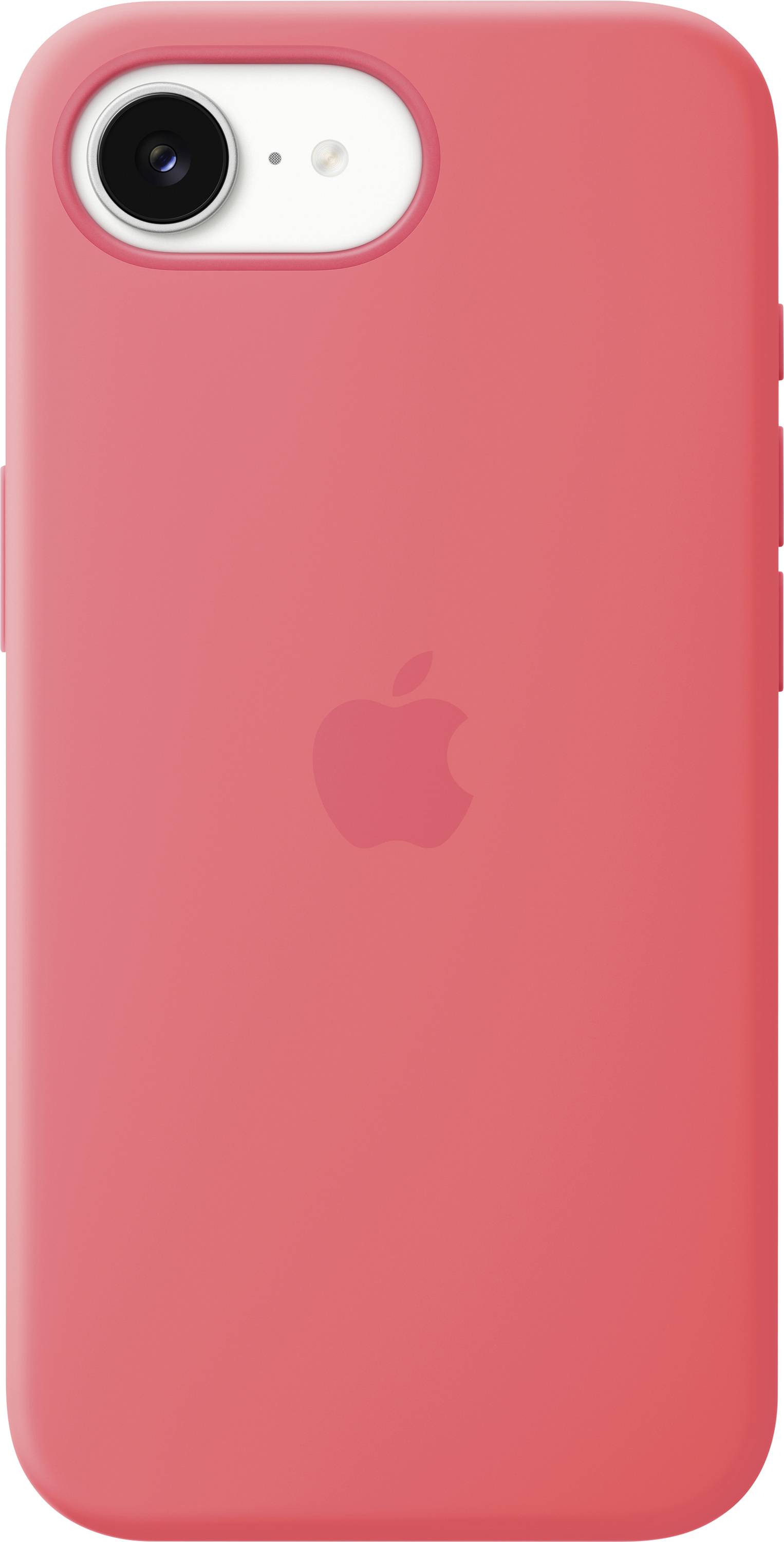 Červený kryt na telefon s výřezem pro fotoaparát v levém horním rohu, s vyvýšeným logem Apple uprostřed.