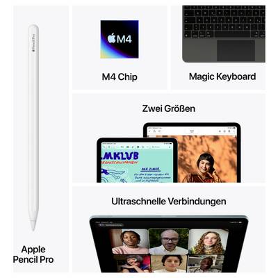 „Apple Pencil Pro", „M4 Chip", „Magic Keyboard", „Dva velikosti", „Ultrarychlejší připojení" – zobrazení produktů Apple.