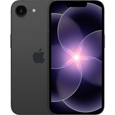 Smartphone zobrazující fialovou a černou abstraktní tapetu s kruhovými vzory světla. Zařízení má elegantní černý design.