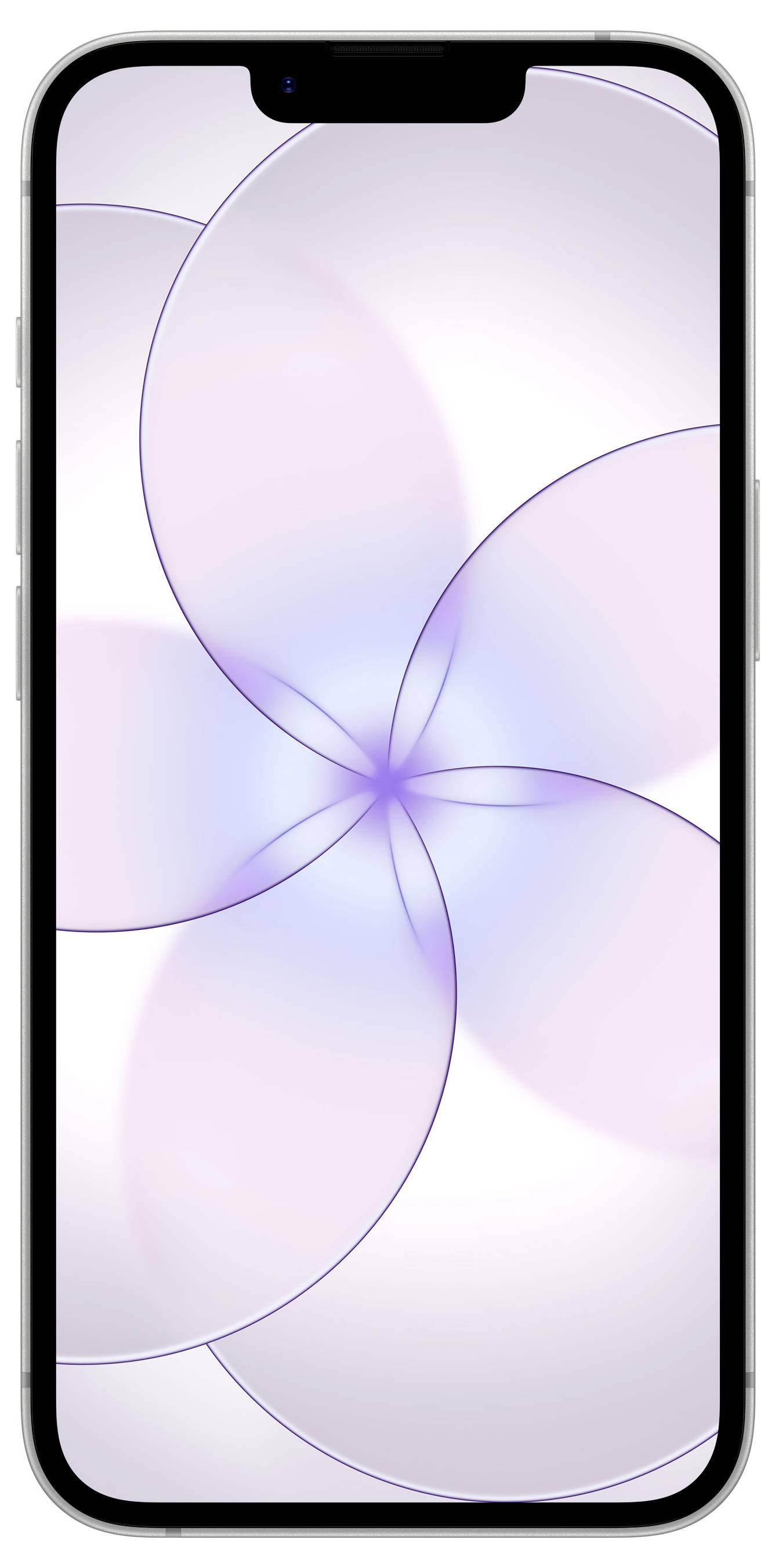 Chytrý telefon zobrazující minimalistickou abstraktní tapetu s překrývajícími se kruhy v jemných pastelových barvách, umístěný uprostřed obrázku.