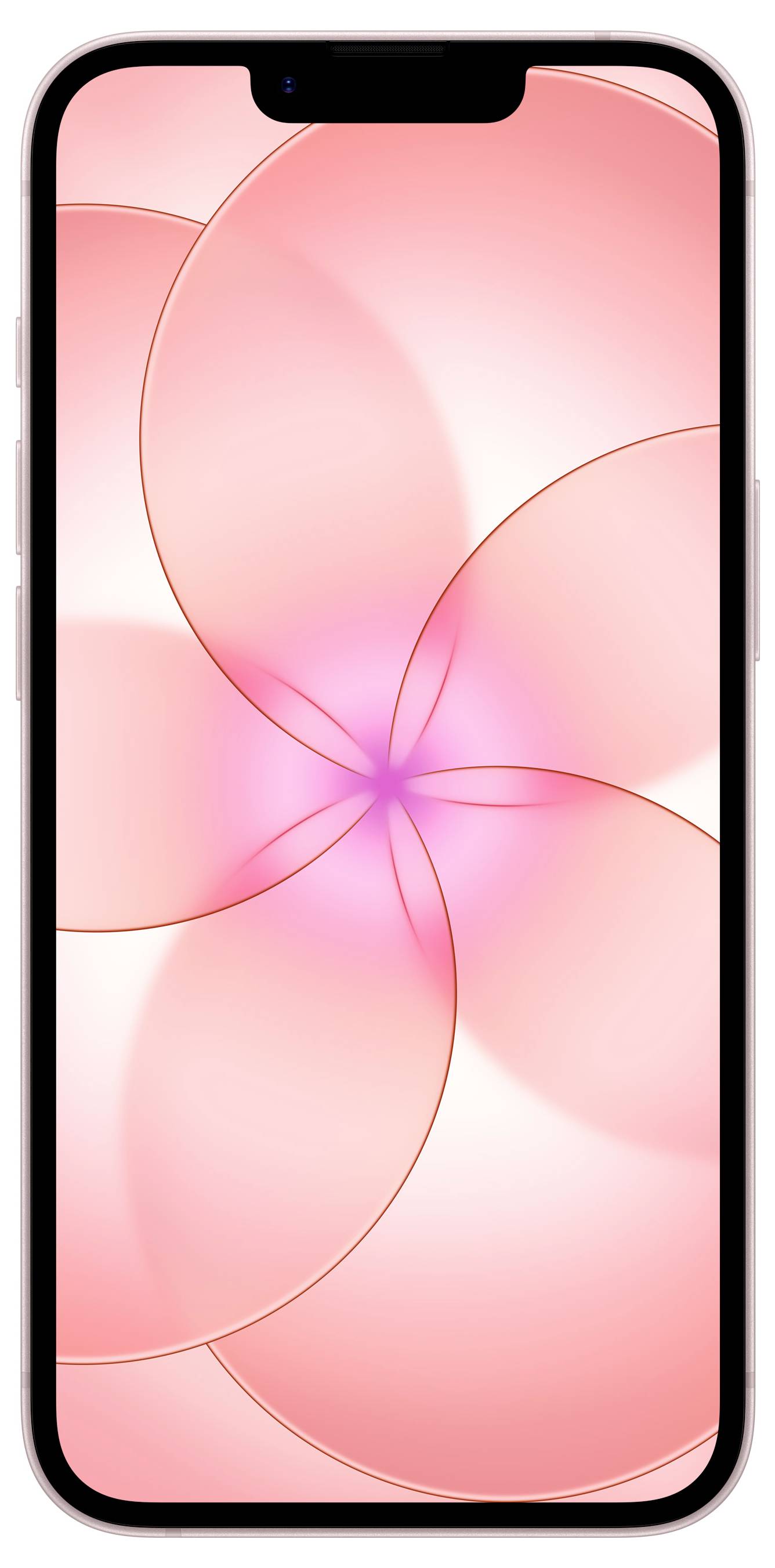 Smartphone zobrazující na obrazovce růžový abstraktní vzor podobný květině, což naznačuje živou a vizuálně přitažlivou design tapety.