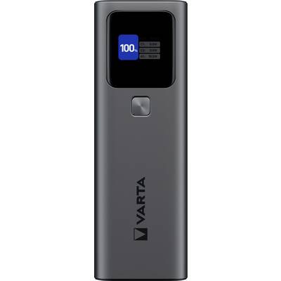 Přenosná VARTA powerbank s digitálním displejem zobrazujícím "100%".