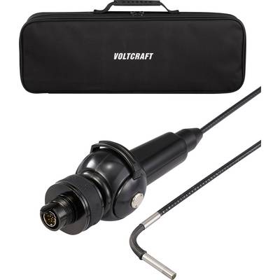 Přepravní pouzdro VOLTCRAFT s připojenou černou flexibilní inspekční kamerou, zobrazené na bílém pozadí.
