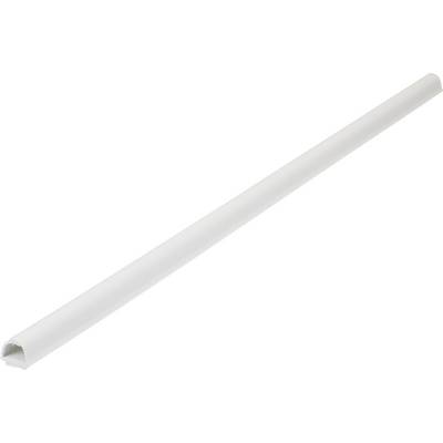 Dlouhý, bílý plastový kryt kabelů pro organizaci a skrývání kabelů nebo drátů, zobrazený na jednoduché pozadí.