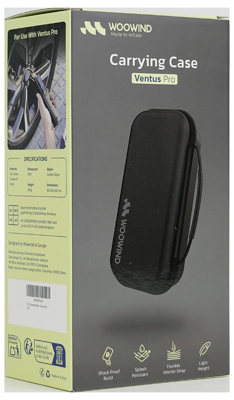 Přenosný kufr WOOWIND pro Ventus Pro - černý pevný kufr na zip s vlastnostmi: ochrana proti nárazům, ochrana před stříkající vodou, flexibilní vnitřní popruhy, lehký.