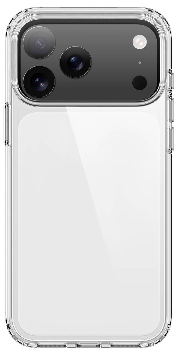 Čirý obal telefonu odhalující dual-kamerový smartphone se štíhlým designem a reflexní povrchom.