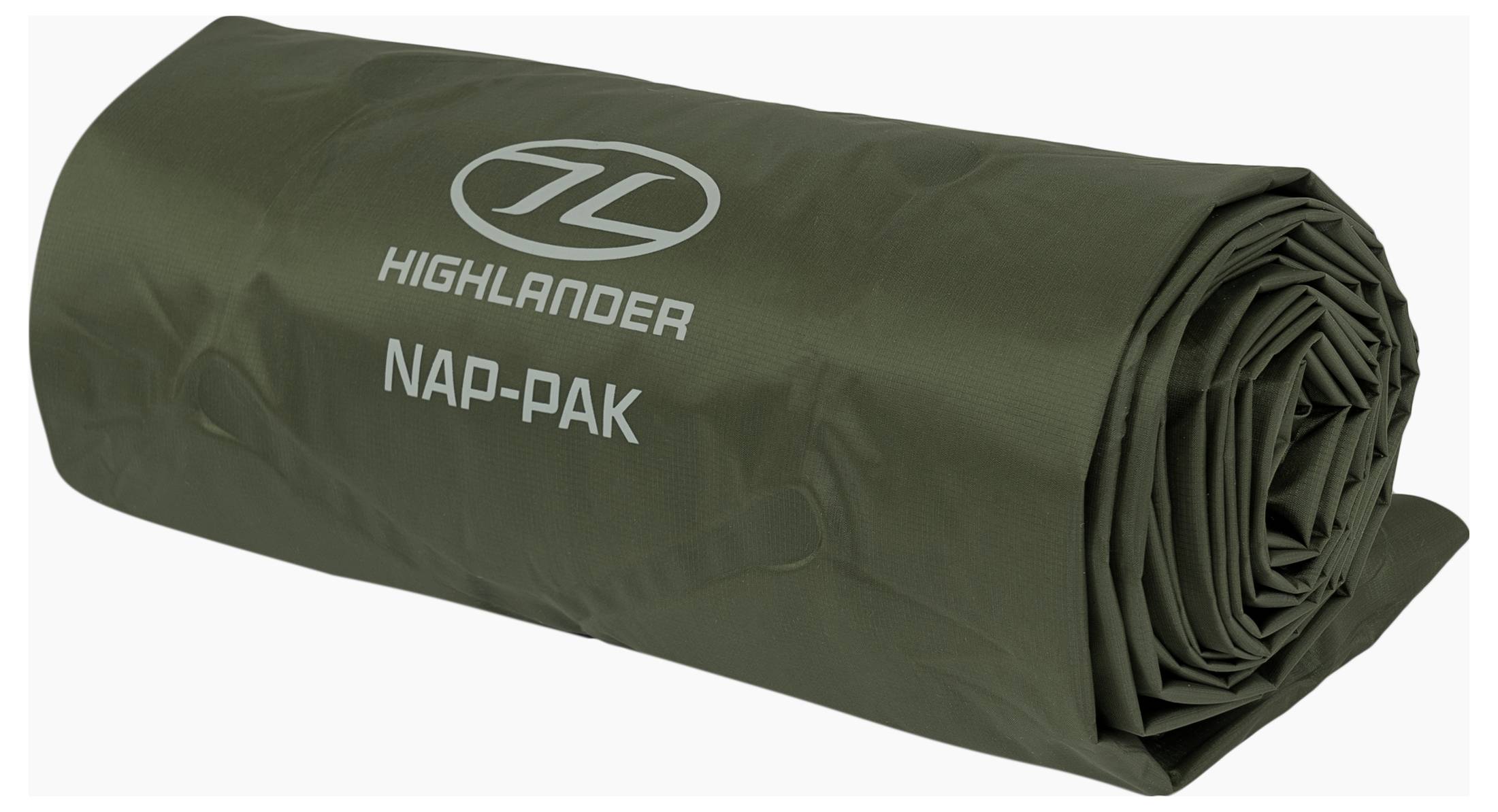 Srolovaná matrace na spaní olivově zelené barvy označená "Highlander NAP-PAK".