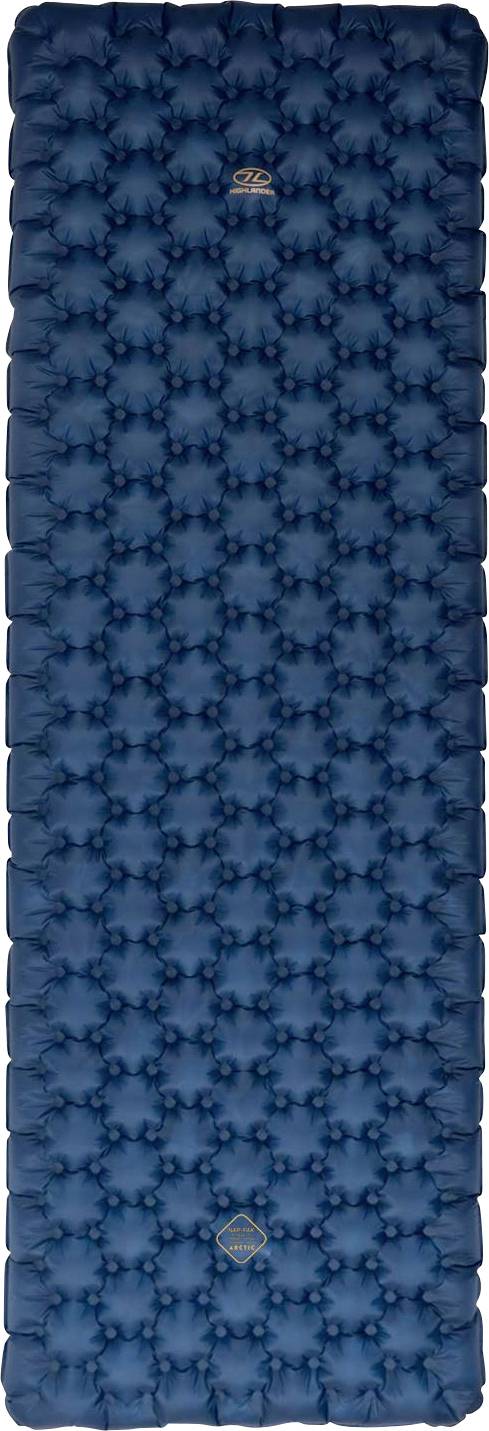 Modrá obdélníková nafukovací spací podložka s vroubkovaným povrchem pro polštářování a pohodlí.