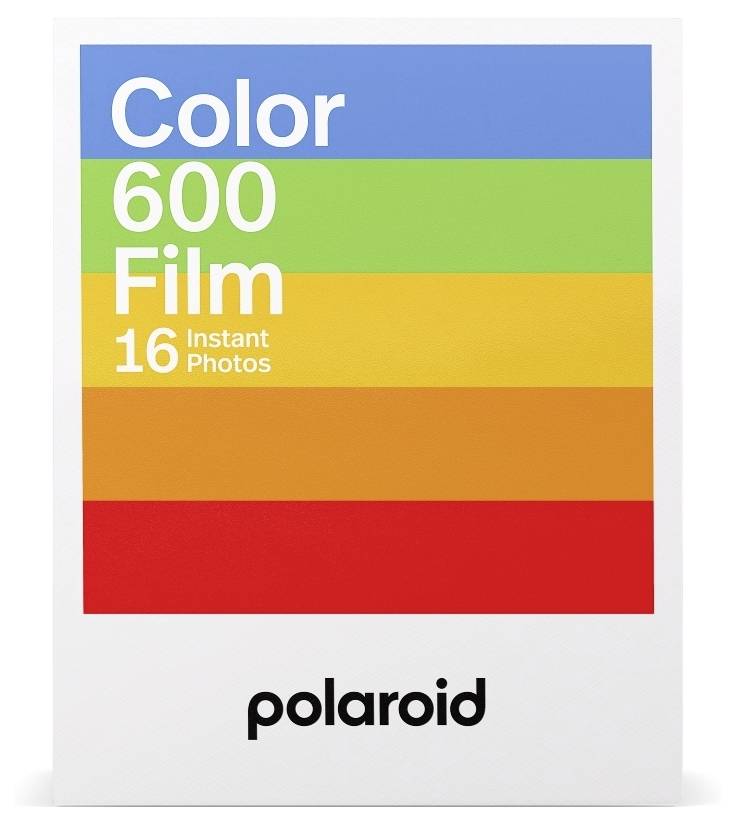 Krabice Polaroid Color 600 Film s jasnými duhovými barvami. Obsahuje 16 snímků pro okamžité fotografie.